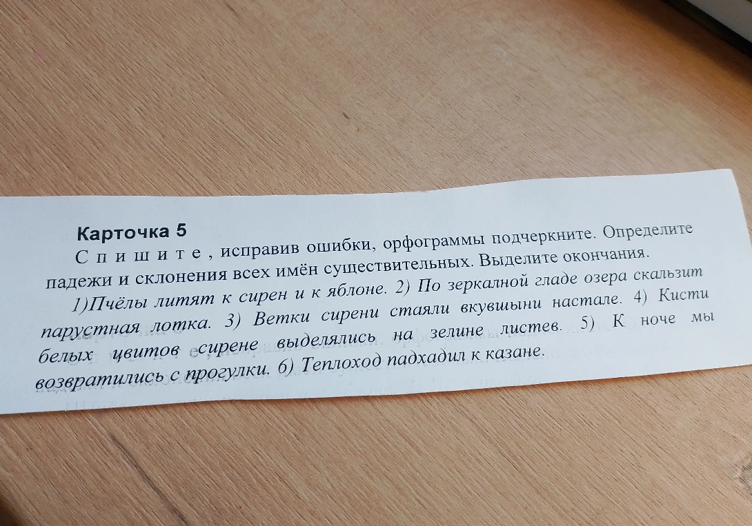 Спишите, исправив ошибки, орфограммы подчеркните. Определите падежи и склонения всех имён существительных. Выделите окончания.