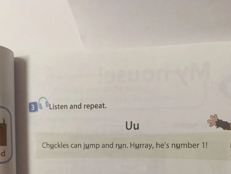 Listen and repeat. Chuckles can jump and run. Hurray, he's number 1!