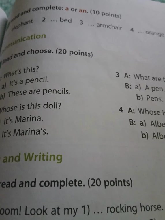 Read and complete: a or an. Read and choose.