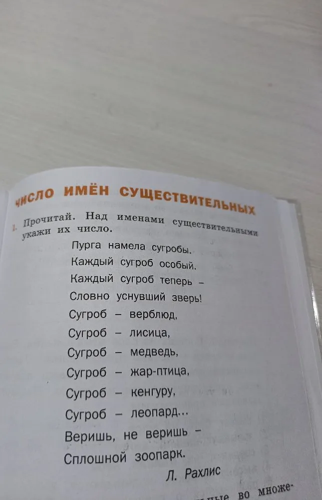 Прочитай. Над именами существительными укажи их число.