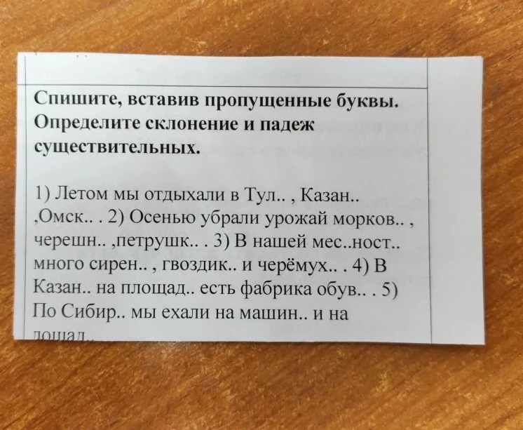 Спишите, вставив пропущенные буквы. Определите склонение и падеж существительных.
