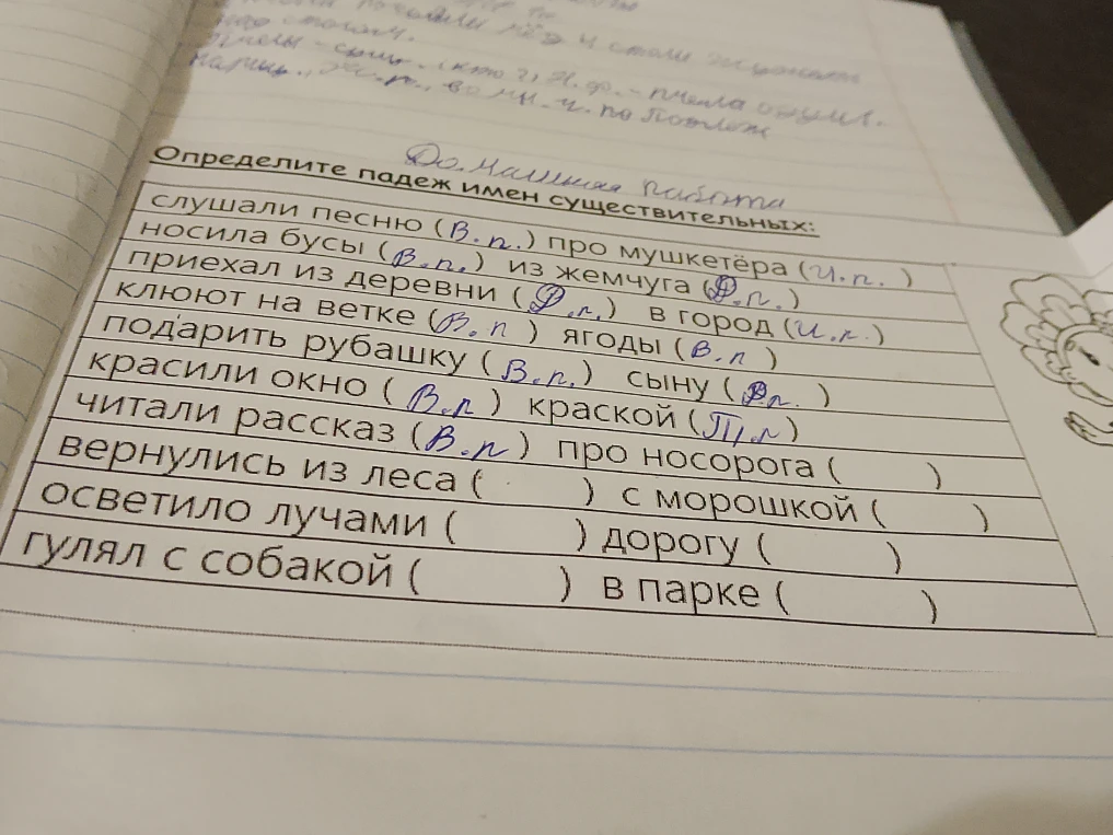 Определите падеж имен существительных