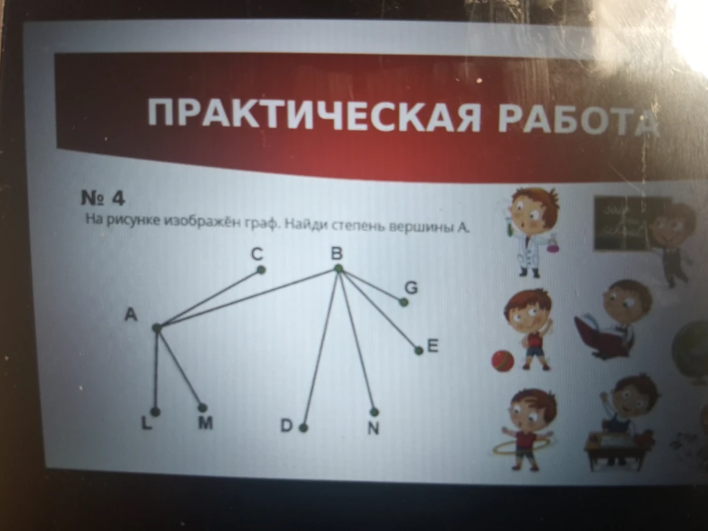 На рисунке изображён граф. Найди степень вершины A.