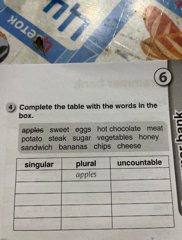 Complete the table with the words in the box.
