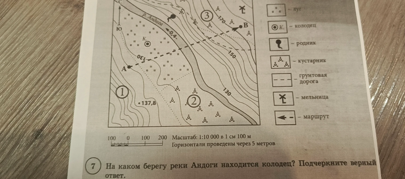 На каком берегу реки Андоги находится колодец? Подчеркните верный ответ.