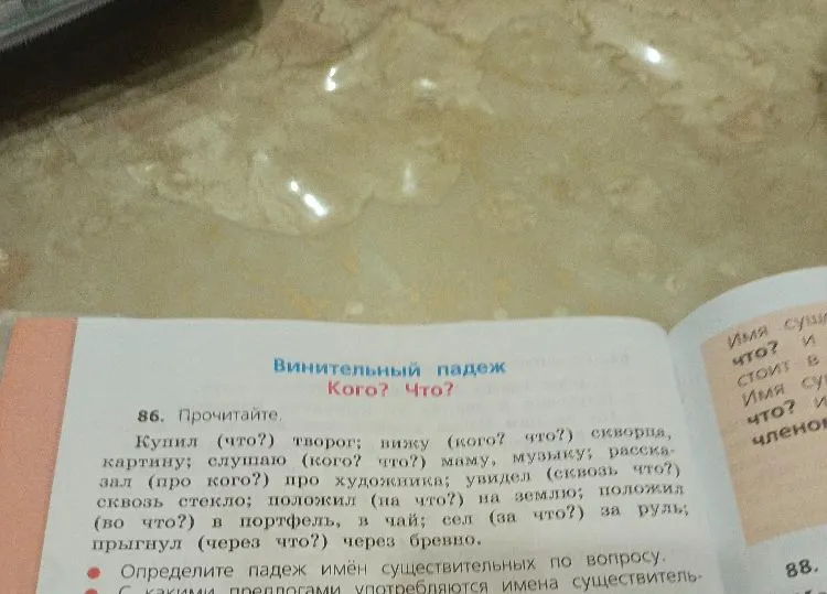 Прочитайте. Определите падеж имён существительных по вопросу. С какими предлогами употребляются имена существительные в винительном падеже?