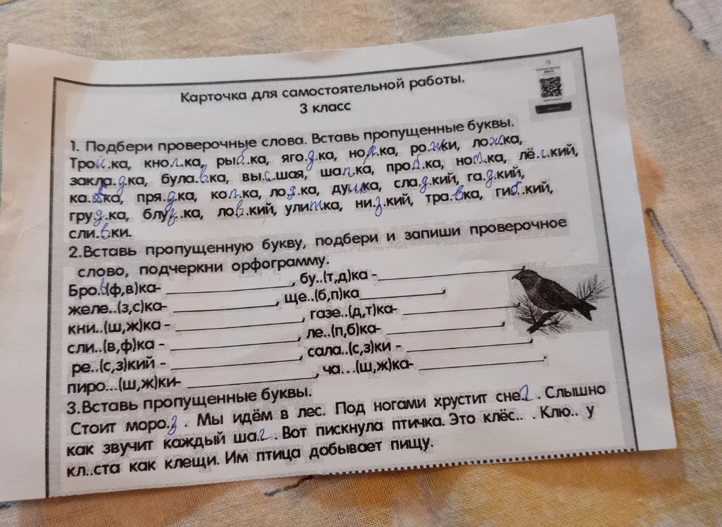 1. Подбери проверочные слова. Вставь пропущенные буквы.