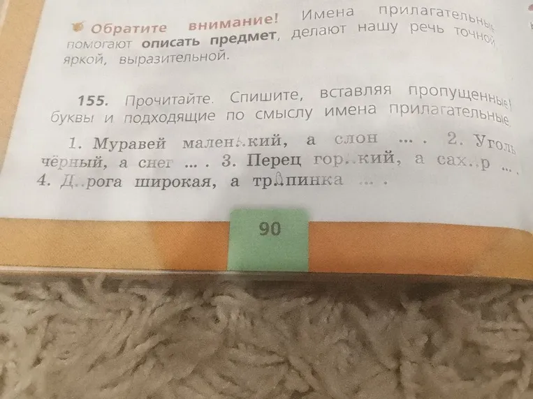 Прочитайте. Спишите, вставляя пропущенные буквы и подходящие по смыслу имена прилагательные.