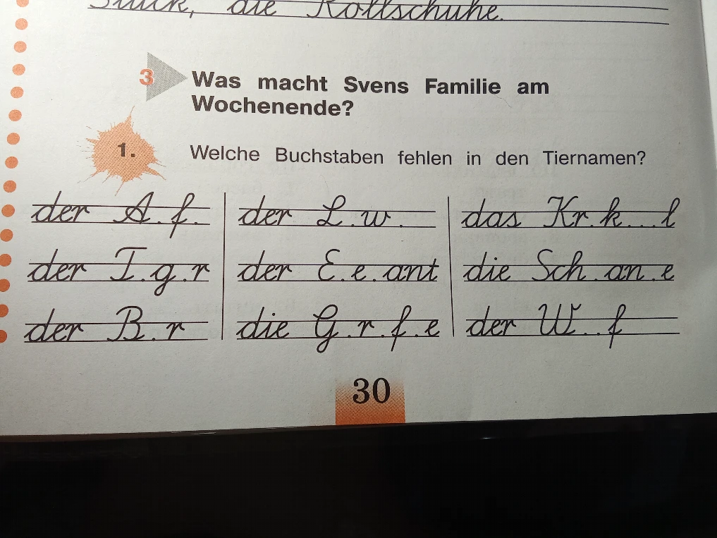 Welche Buchstaben fehlen in den Tiernamen?
