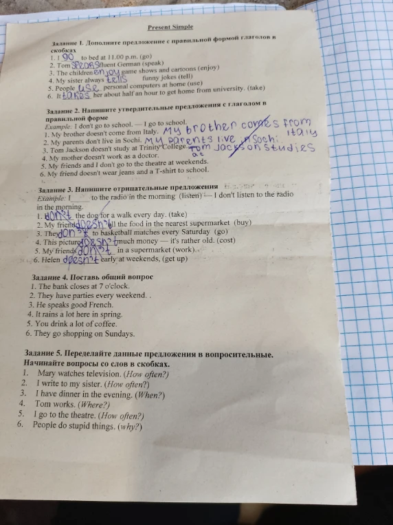 Задание 4. Поставь общий вопрос. Задание 5. Переделайте данные предложения в вопросительные. Начинайте вопросы со слов в скобках.