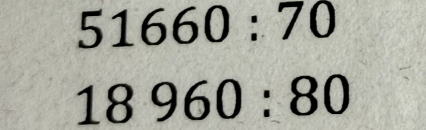 Выполните деление в столбик: 51660 : 70 и 18960 : 80