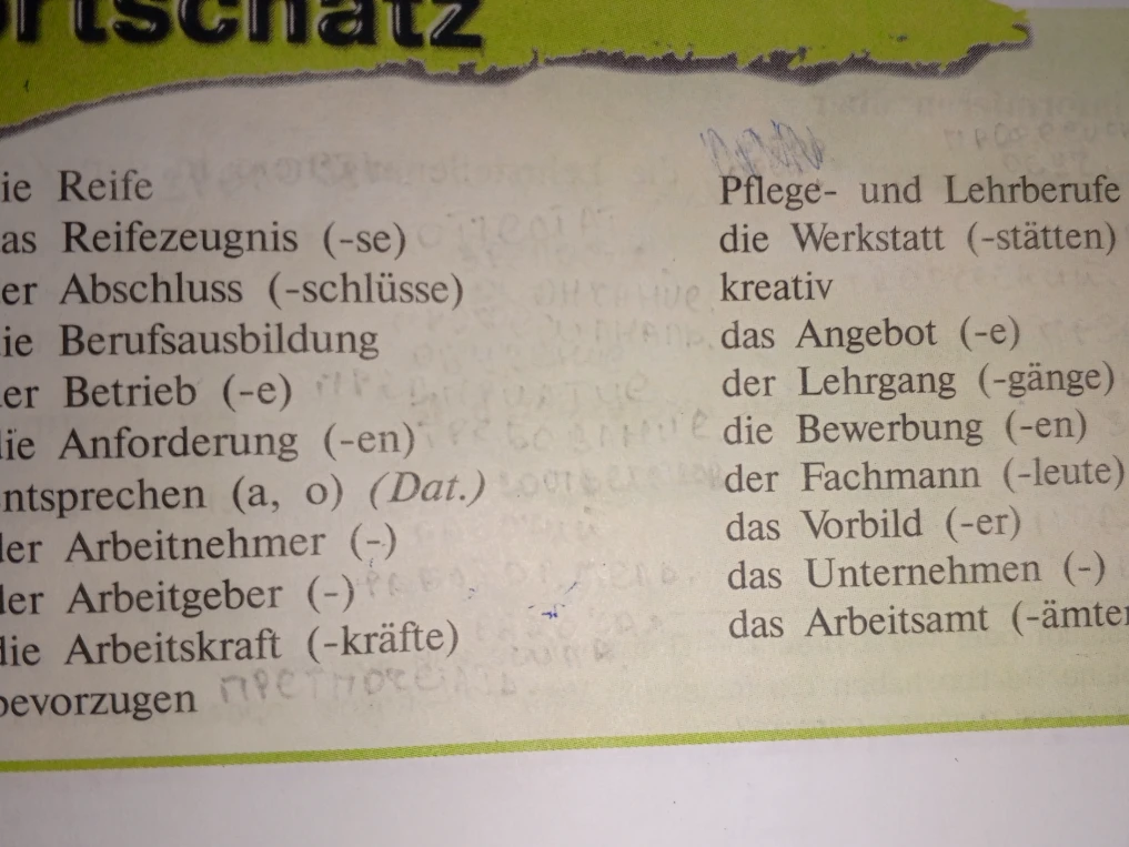 Переведите слова из списка: die Reife, das Reifezeugnis, der Abschluss, die Berufsausbildung и другие.