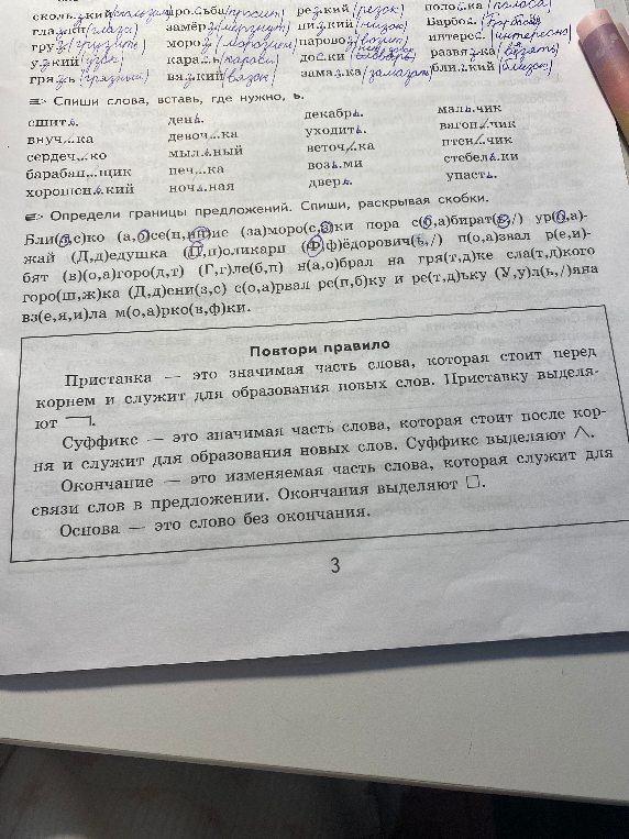 Спиши слова, вставь, где нужно, ь. Определи границы предложений. Спиши, раскрывая скобки.