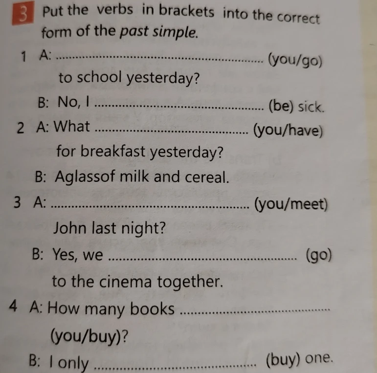 Put the verbs in brackets into the correct form of the past simple.