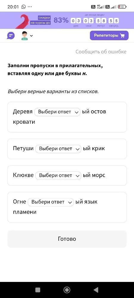Заполни пропуски в прилагательных, вставляя одну или две буквы н.