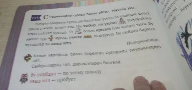 С Расемнәрне сүзләр белән әйтеп, текстны укы. Калын хәрефләр белән бирелгән сүзләрнең синонимнарын әйт. Сыйфатларны тап, дәрәҗәләрен билгелә.