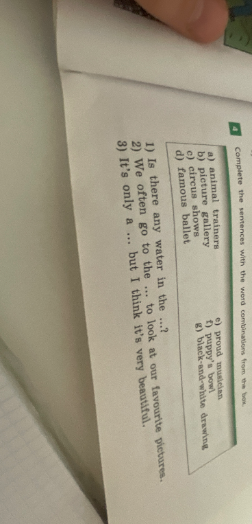 Complete the sentences with the word combinations from the box.