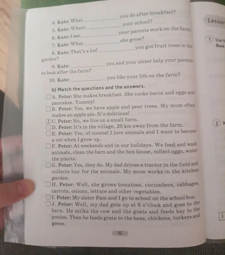 b) Match the questions and the answers.