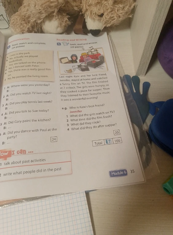Read, match and complete. Look, read and answer.