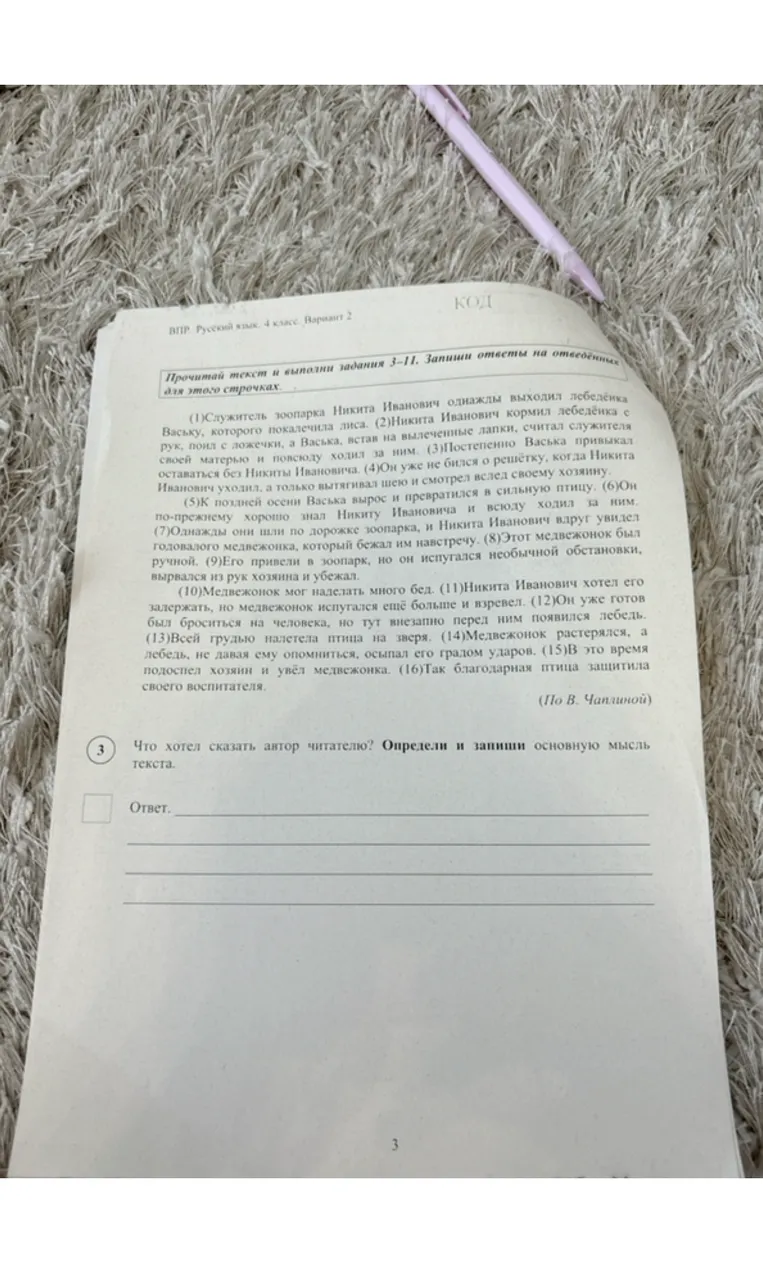 Что хотел сказать автор читателю? Определи и запиши основную мысль текста.