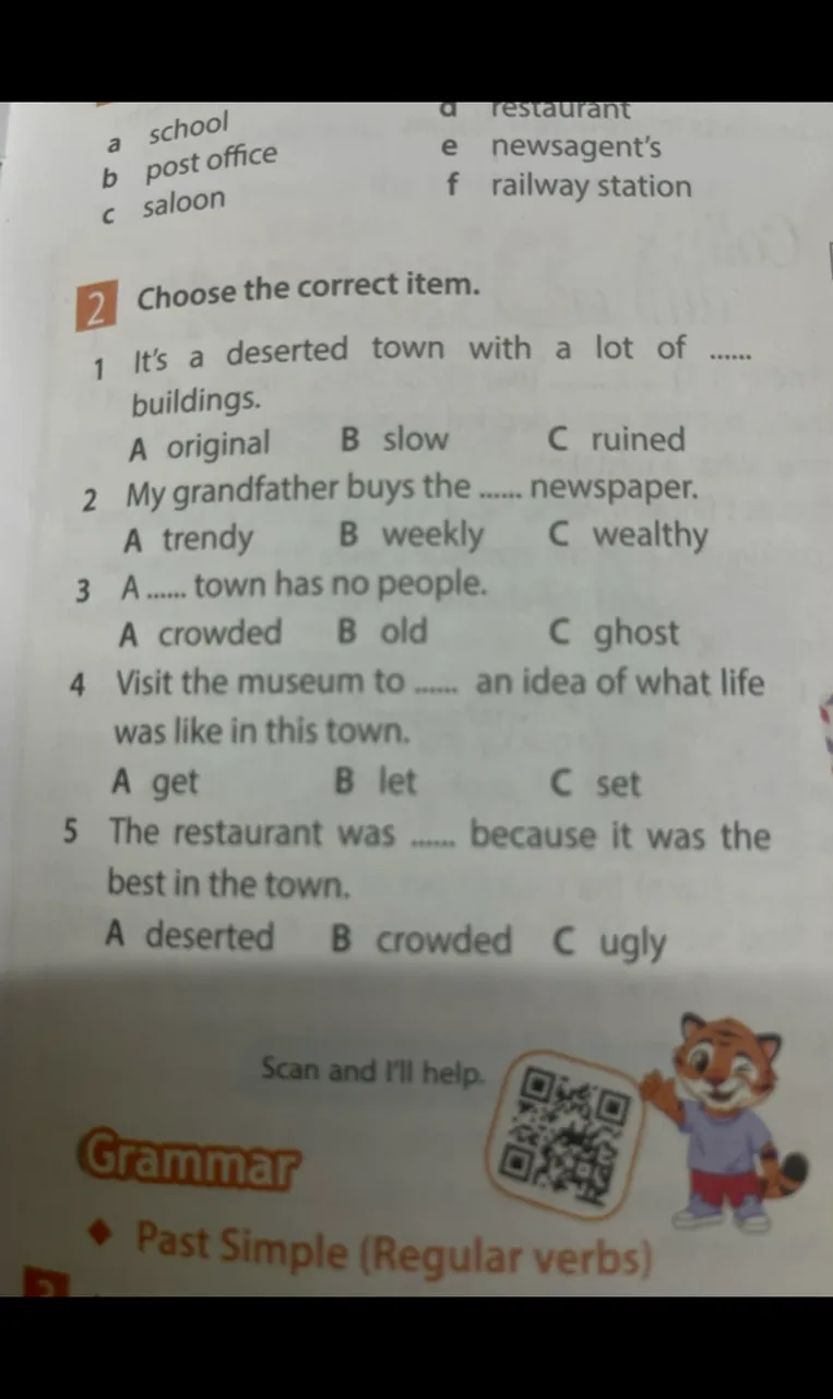 Choose the correct item: It's a deserted town with a lot of ... buildings.