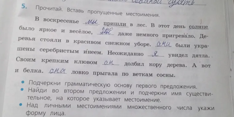 Прочитай. Вставь пропущенные местоимения.