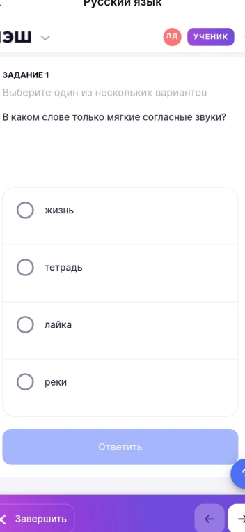 В каком слове только мягкие согласные звуки?