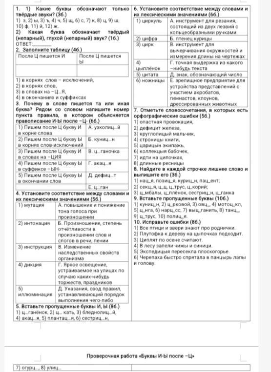 Проверочная работа «Буквы И-Ы после Ц»