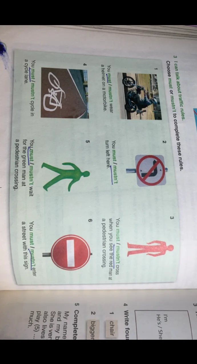 Choose must or mustn't to complete these rules.
