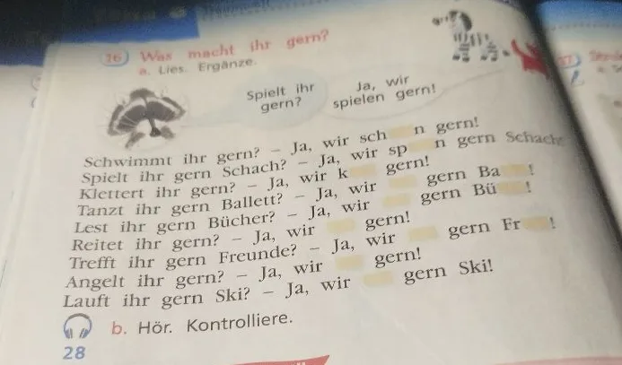 Was macht ihr gern? a. Lies. Ergänze.
