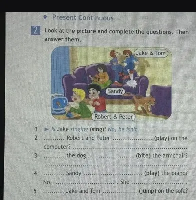 Look at the picture and complete the questions. Then answer them.