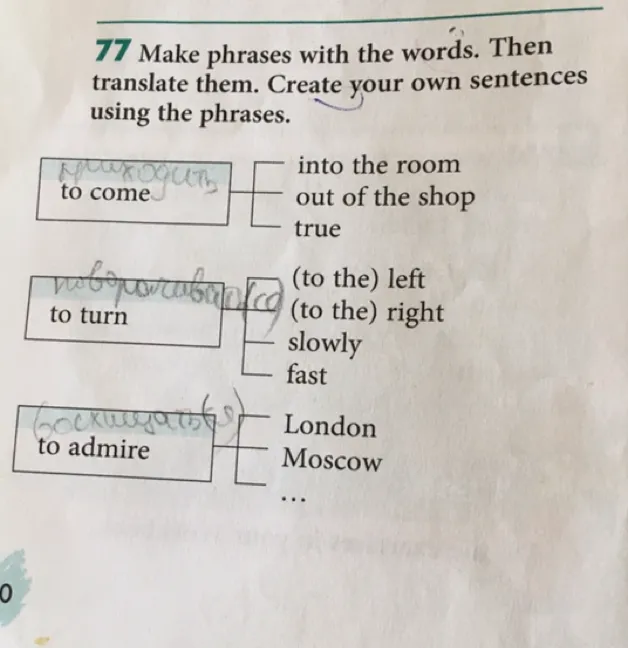 77 Make phrases with the words. Then translate them. Create your own sentences using the phrases.