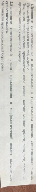 1. Запишите существительные в именительном и творительном падежах единственного числа. 2. Выполните синтаксический анализ предложения и морфологический анализ выделенного существительного.