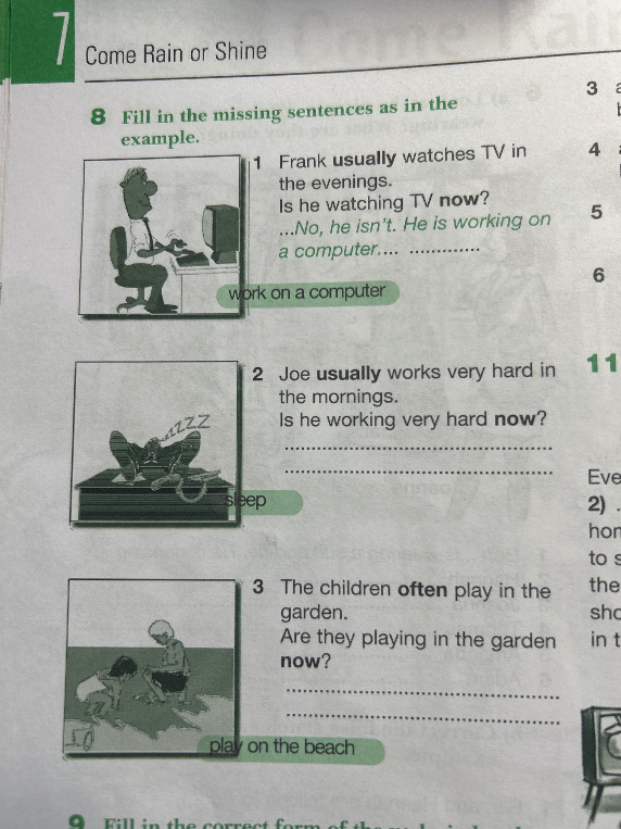 Fill in the missing sentences as in the example.
