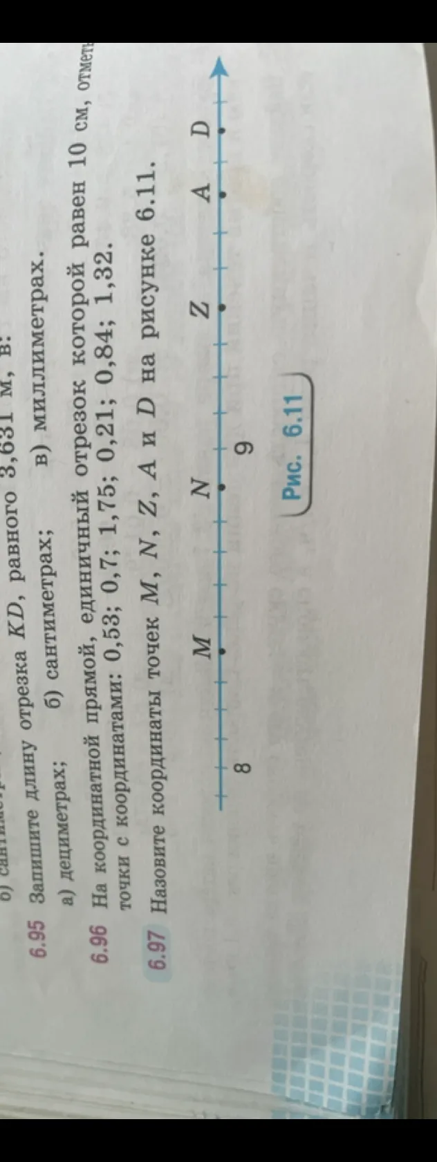 Назовите координаты точек M, N, Z, A и D на рисунке 6.11.