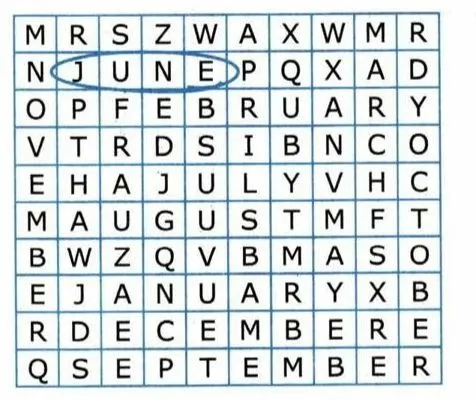 Найди месяца в филворде