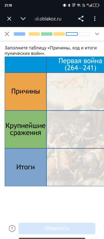 Заполните таблицу «Причины, ход и итоги пунических войн» (Первая война 264–241).