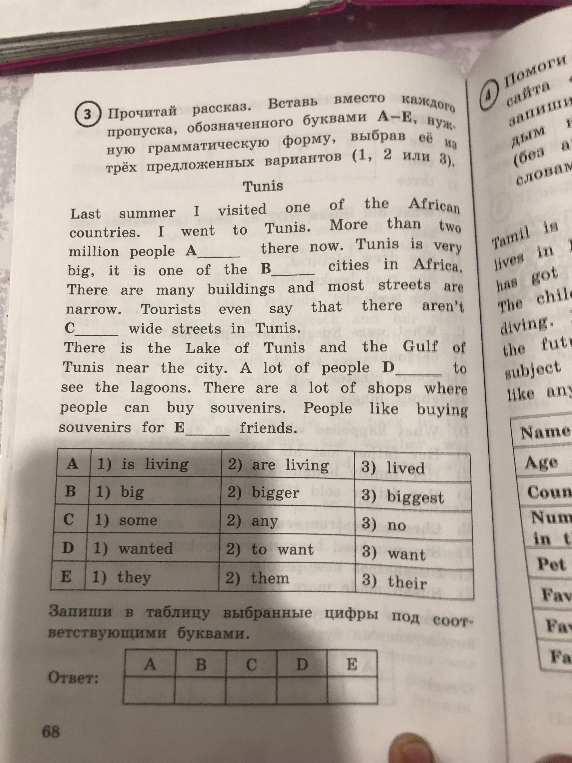 Прочитай рассказ. Вставь вместо каждого пропуска, обозначенного буквами A–E, нужную грамматическую форму, выбрав её из трёх предложенных вариантов (1, 2 или 3).