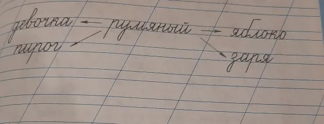 Составьте словосочетания, соединив прилагательное «румяный» с существительными девочка, пирог, яблоко, заря.
