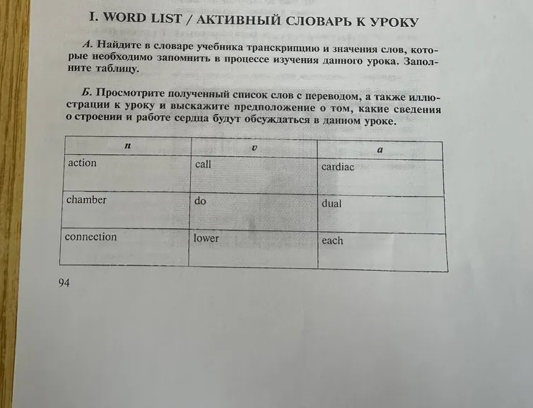 Найдите в словаре учебника транскрипцию и значения слов, которые необходимо запомнить в процессе изучения данного урока. Заполните таблицу.