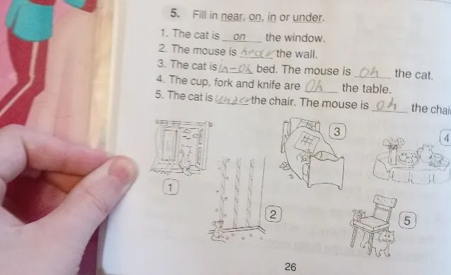 Fill in near, on, in or under.