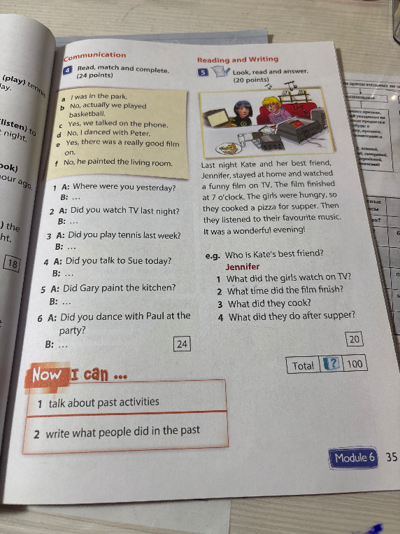 Read, match and complete. Look, read and answer.