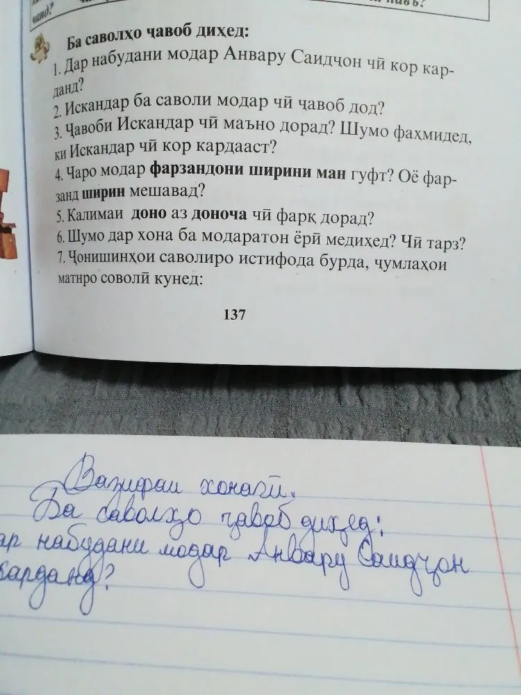 Ба саволҳо ҷавоб диҳед: 1. Дар набудани модар Анвару Саидҷон чӣ кор карданд?