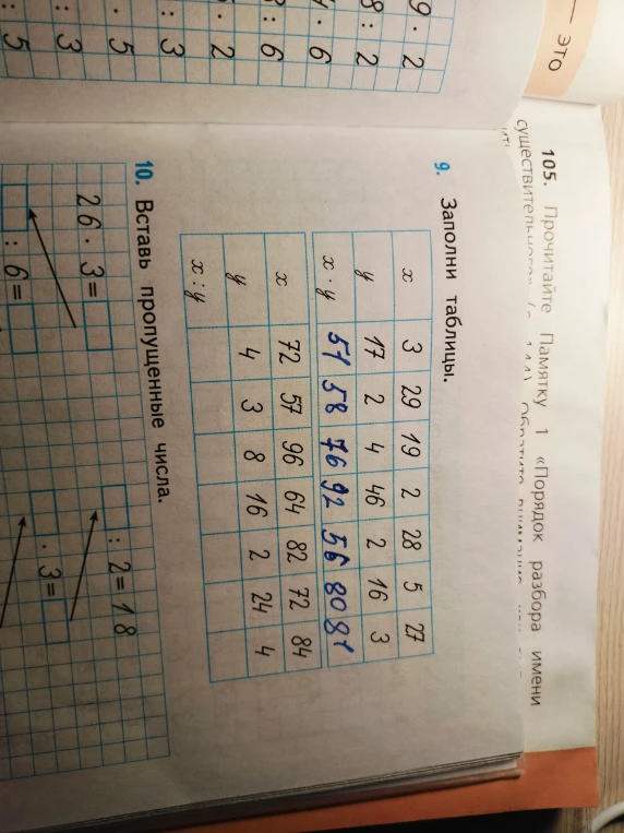 Заполни таблицы. Вставь пропущенные числа.