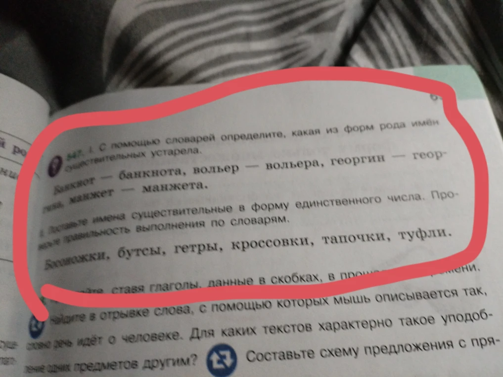 547. I. С помощью словарей определите, какая из форм рода имен существительных устарела. Банкнот — банкнота, вольер — вольера, георгин — георгина, манжет — манжета. II. Поставьте имена существительные в форму единственного числа.
