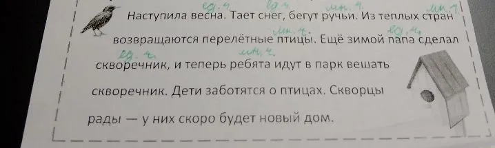 Определите число имен существительных в тексте про весну и скворцов.
