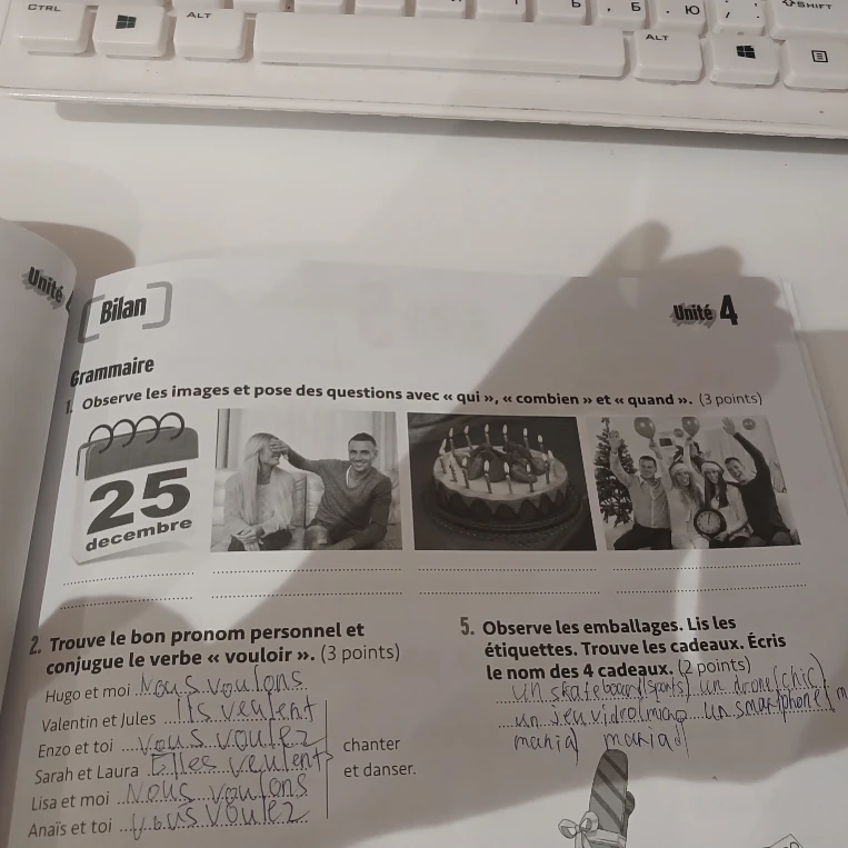 Trouve le bon pronom personnel et conjugue le verbe « vouloir ».