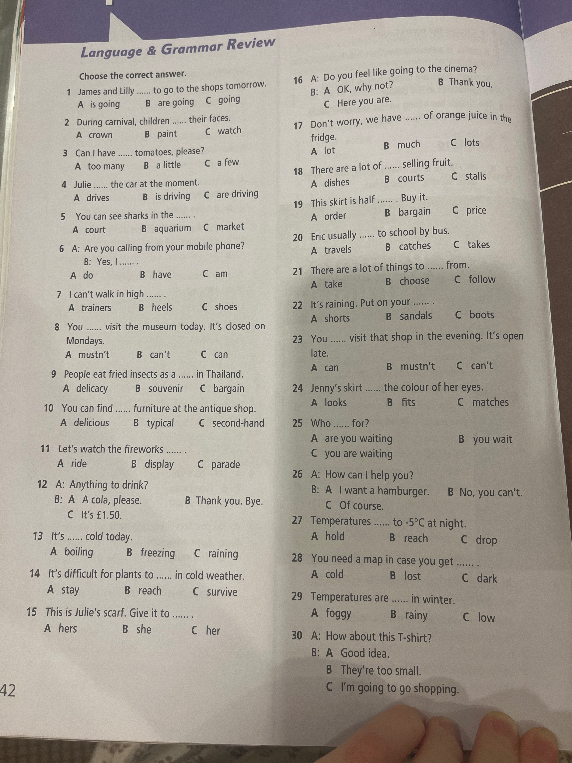 Choose the correct answer in Language & Grammar Review.
