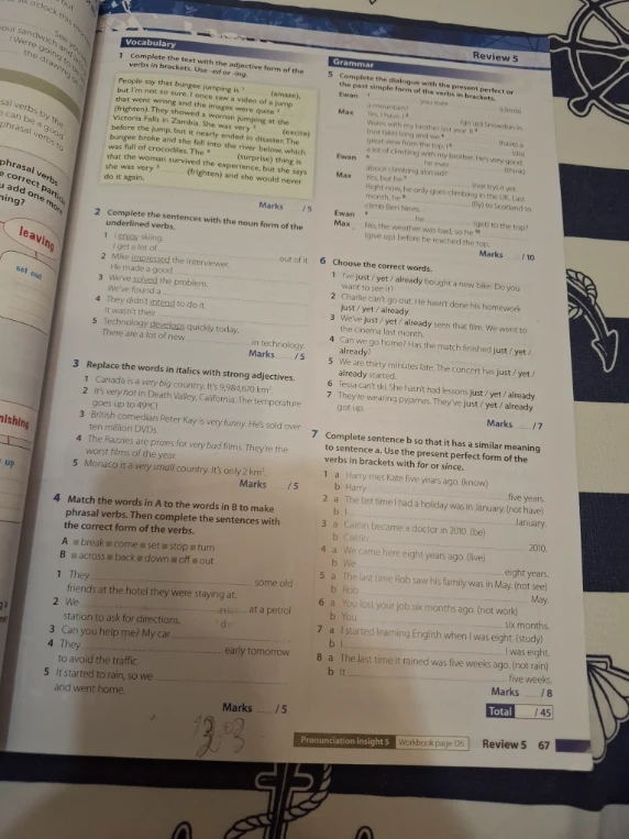 Review 5. Vocabulary and Grammar exercises.
