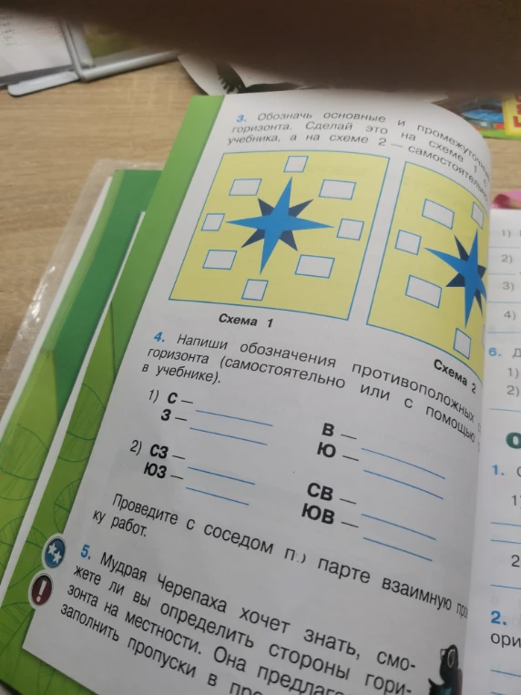 Напиши обозначения противоположных сторон горизонта (самостоятельно или с помощью схемы в учебнике).
